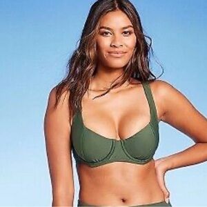 Kona Sol Bikini Set Sz L Olive Green Underwire High Waisted  Tummy Control NEE